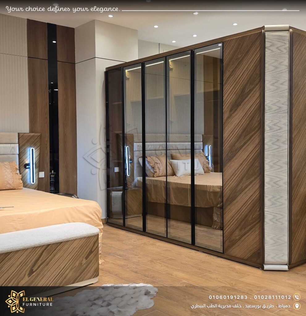 تصميم غرفة نوم مودرن خشب طبيعي من معرض الجنرال للأثاث بدمياط